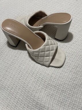 Quilted Cream Block Heel Mules